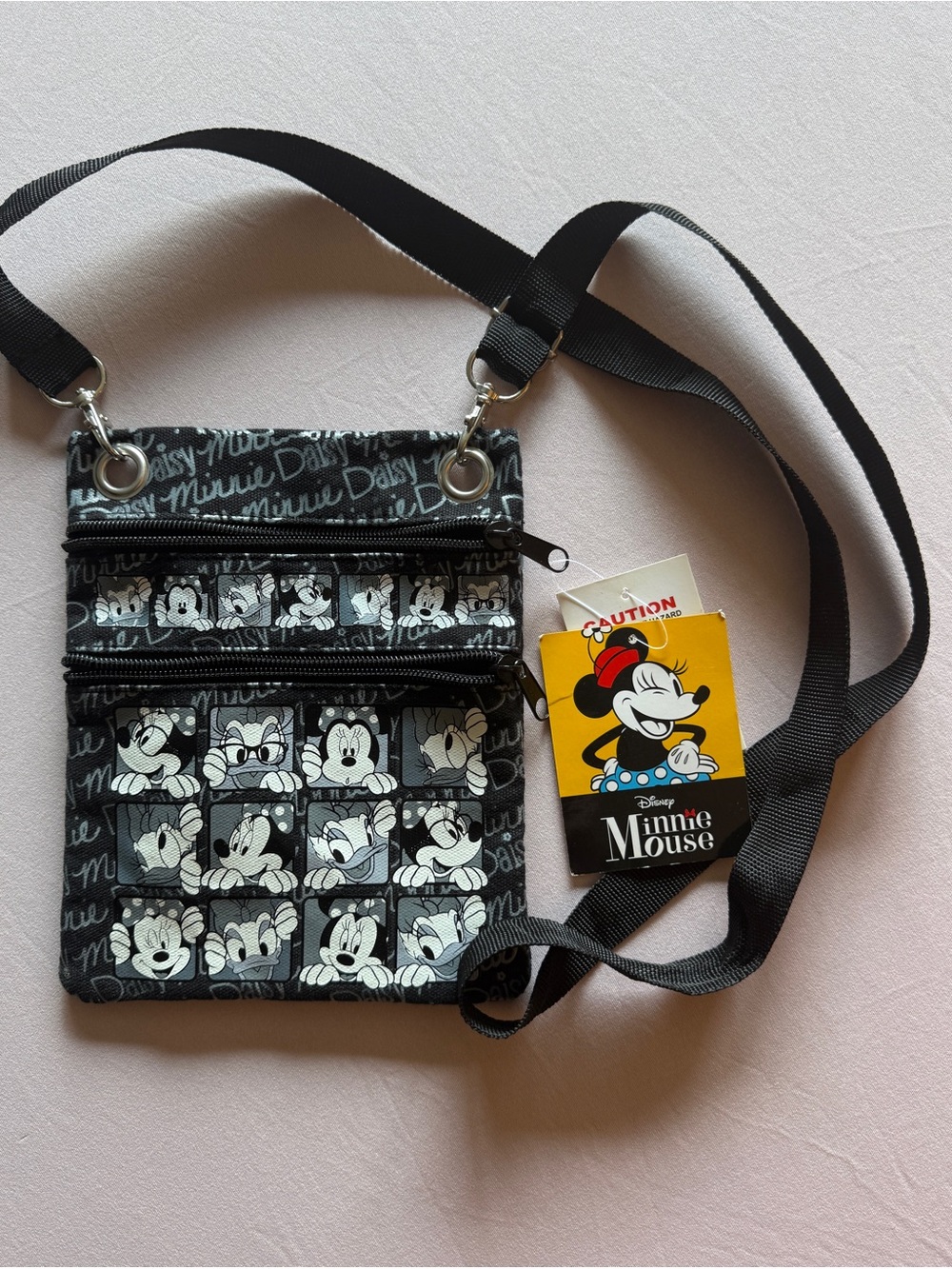 Disney Black and Gray Minnie Mouse Passport Size Crossbody Park Bag